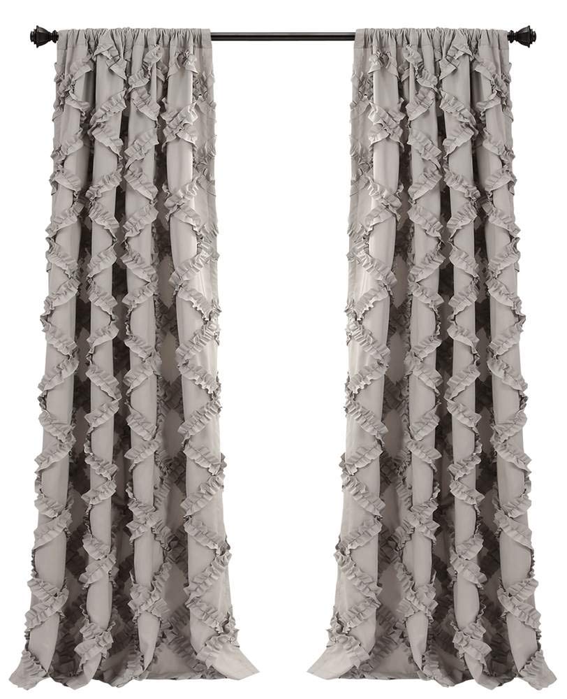 Lush Decor, Gray Ruffle Diamond Curtains Textured Window Panel Set for Living, Dining Room, Bedroom (Pair), 95” x 54