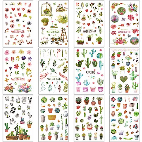 Chuangdi 48 Sheets Cactus Stickers Plant Flower Decorative Stickers Journal Planners Stickers for Party Holiday Supplies - Thumbnail 2