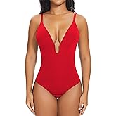 SHAPERIN Women's U Plunge Bodysuit Low Back Double Lined Tummy Control Shapewear Deep V Thong Body Suits