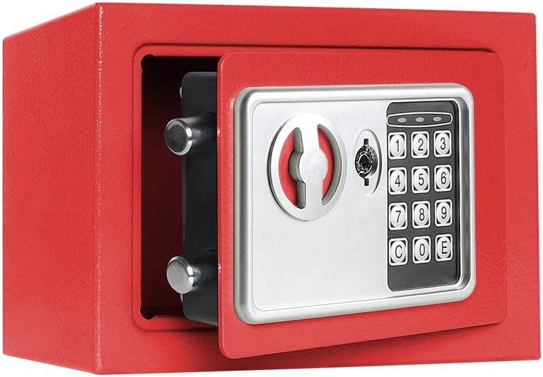 Lovndi Electronic Security Safe Box, 0.17 Cubic Feet Digital Deposit Box for Home Office Hotel Business, Lock Box for Cash Jewelry Storage, Red : Office Products