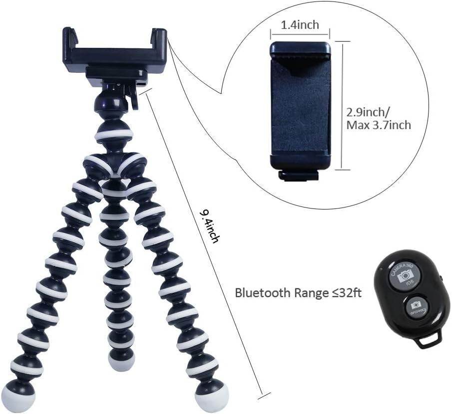 Kingneed Portable Flexible Cell Phone Octopus Tripod Phone Holder Selfie Tripod with Wireless Bluetooth Remote Shutte/Extendable Mount Holder: Camera & Photo
