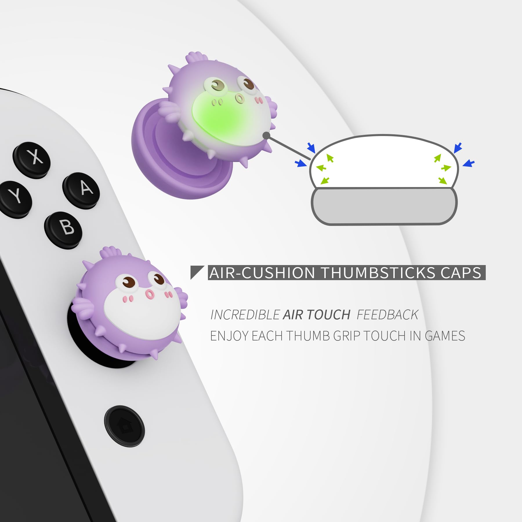PlayVital Thumbs Cushion Caps Thumb Grip Caps for Nintendo Switch, Joystick Caps for Nintendo Switch Lite, Thumbstick Caps for Nintendo Switch OLED, Analog Stick Cover for Joycon - Chubby Puffer Fish