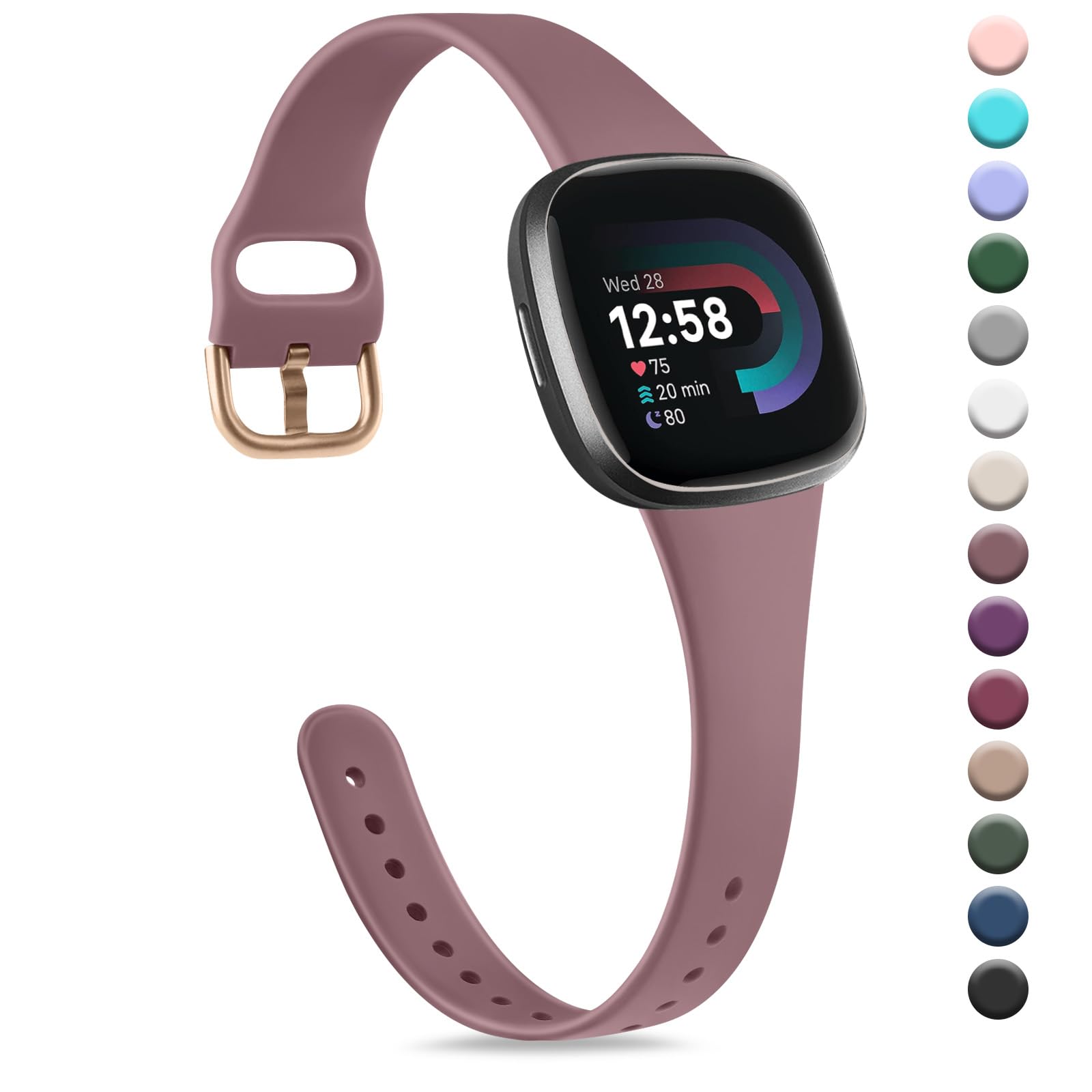 Strap compatible for Fitbit Versa 3 Straps/Sense/Sense 2 Strap for Women Men, Soft Slim Thin Silicone Replacement Band Wristband Watchband for Fitbit Versa 4 (Smoke purple) — image 1