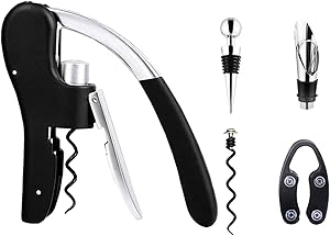 Wine Bottle Opener kit-[2020 Upgraded] VTone Stainless Steel Wine Corkscrew Set with Foil Cutter, Pour Wine Device, Vacuum Wine Stopper and Extra Spiral (5 Pack, Black)