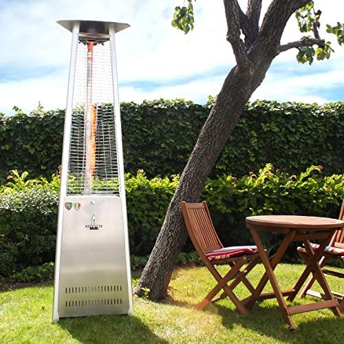 Lava Heat Italia 56,000 BTU Outdoor Patio Propane Tank Gas Heater with Specially Designed Borosilicate Shatter-Resistant Glass Tube, with “Easy Start” Electrical Ignition, Adjustable Flame and Heat Control, Safety "Tip-Over" Switch, Wheel Kit & Universal Infra-Red Remote Included, Stainless Steel Finish