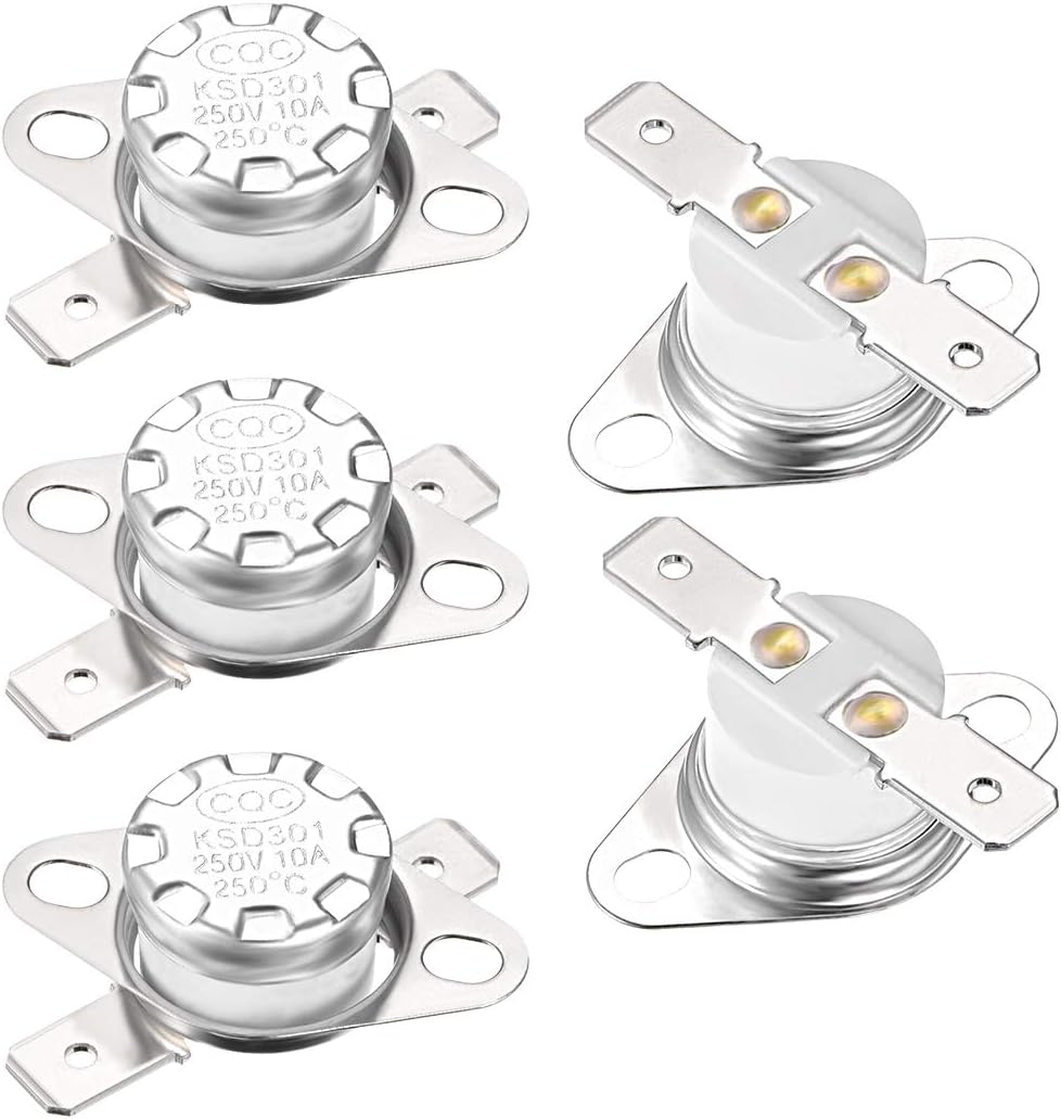 sourcing map KSD301 Thermostat 250°C/482°F 10A Normal Closed N.C Adjust Snap Disc Temperature Switch for Microwave,Oven,Coffee Maker 5pcs