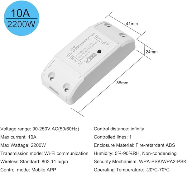 OWSOO Interruptor Control Remoto WiFi Inalmbrico WiFi Smart Switch 10A2200W para Control de AndroidiOS App Compatible con Amazon Alexa para Google Home Timer