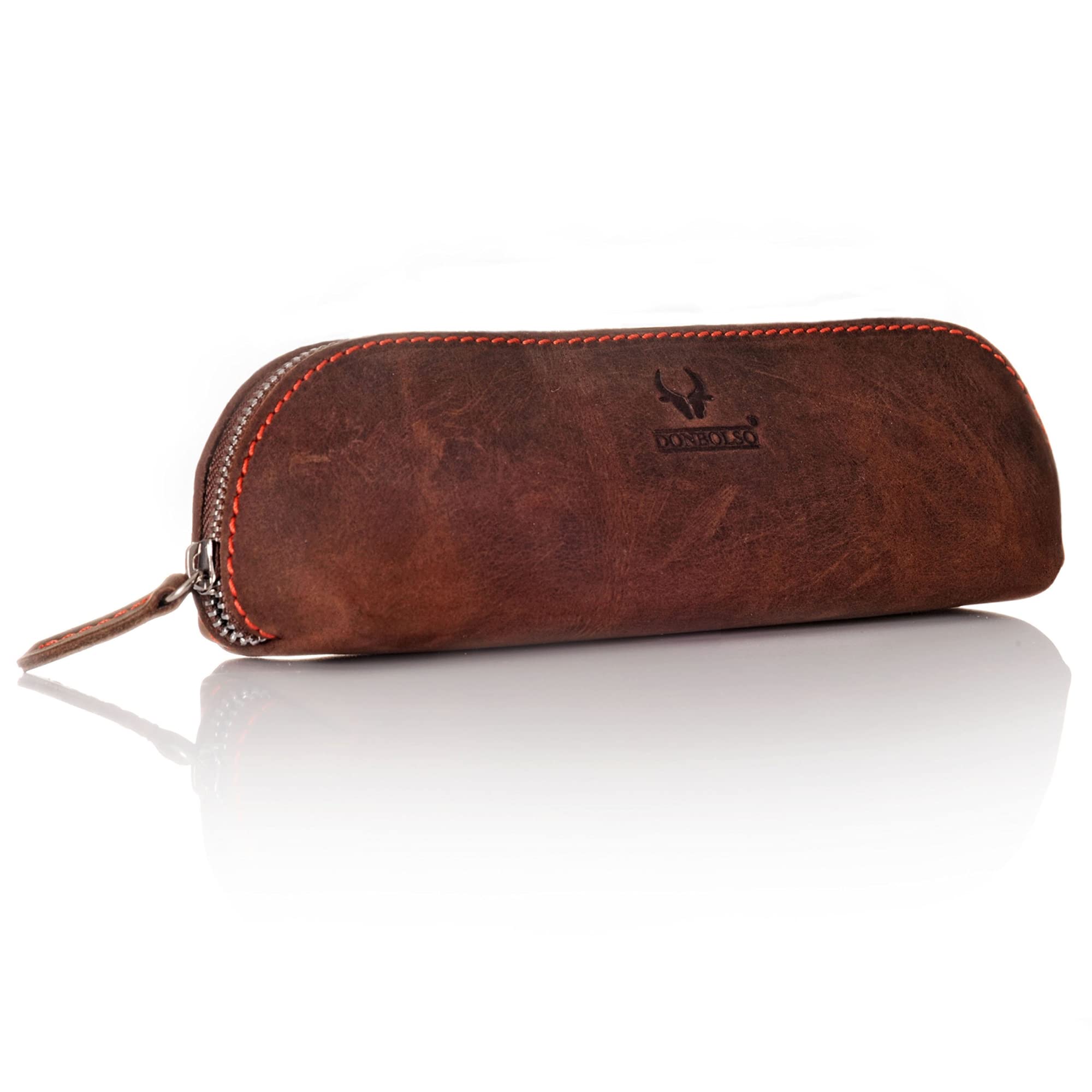 DONBOLSO Pencil Case Valencia I Genuine Leather Pencil Pouch for Women and Men for Uni, School, Travel I Portable Pencil Case for Stationery or Toiletries I XL Brown Vintage