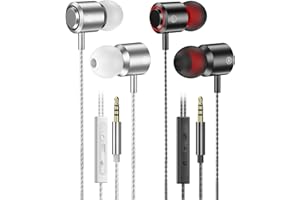 2 Pack Wired Earbuds with Microphone, in-Ear Headphones Wired with Noise Blocking &Volume Control, Premium Sound& Lightweight