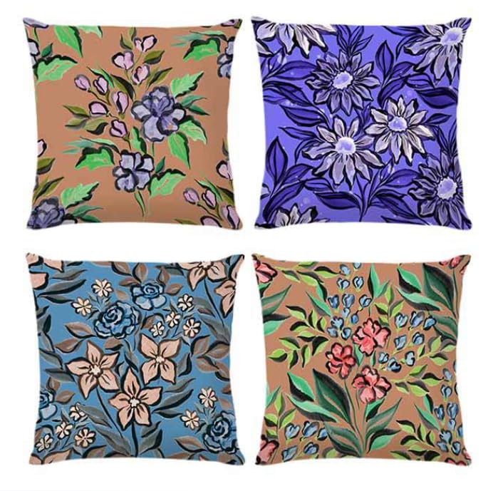 BAOKU Set of 4 Purple Floral Cushion Covers,Cute Flower Decor Pillow Cover, Bedroom Living Room Cushion Cover for Couch Sofa Bed,18x18 inch