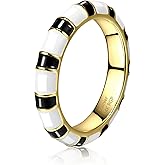 Kainier Chunky Gold Statement Rings for Women Enamel 14K Gold Silver Tone Cute Stripe Thumb Band Black and White Comfort Fit Size 5-10
