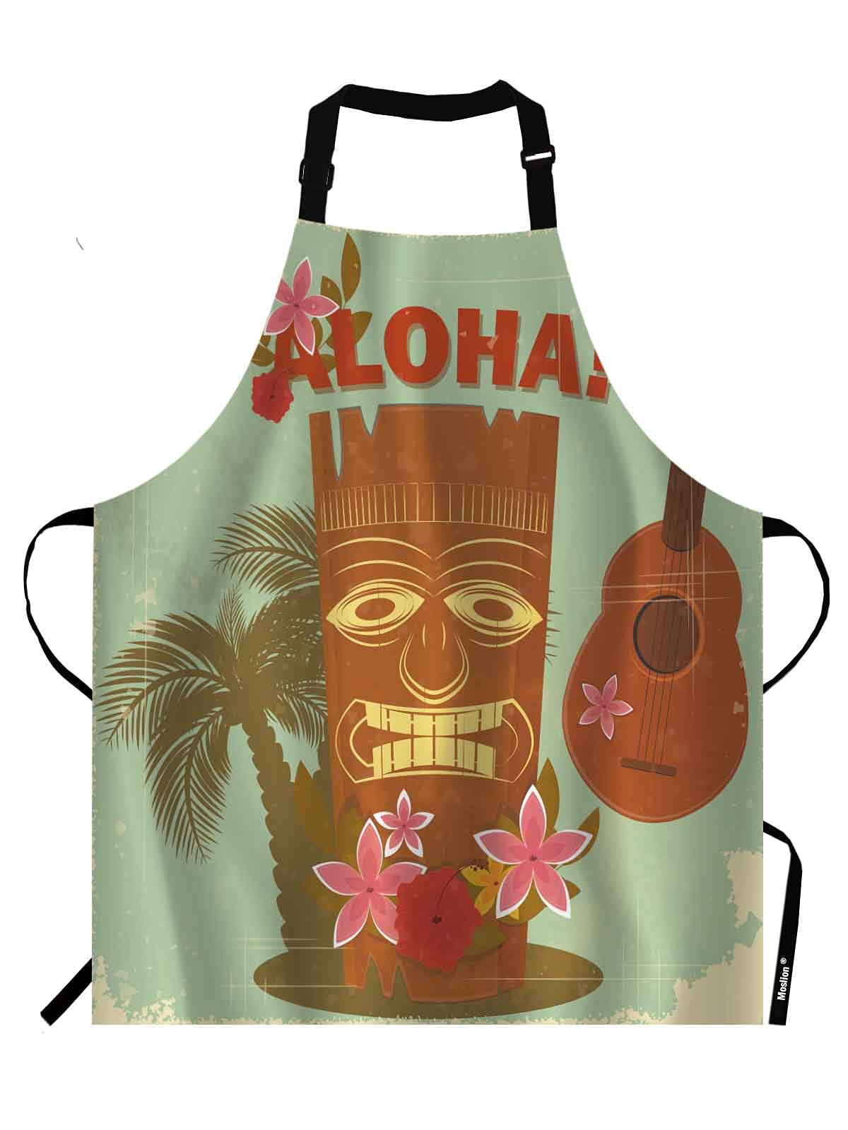 Moslion Hawaiian Tiki Style Apron,Seaside Palm Trees and Beautiful Flowers Apron,Adjustable Neck Bib for Men Women,Suitable for Kitchen Cooking Waitress Chef