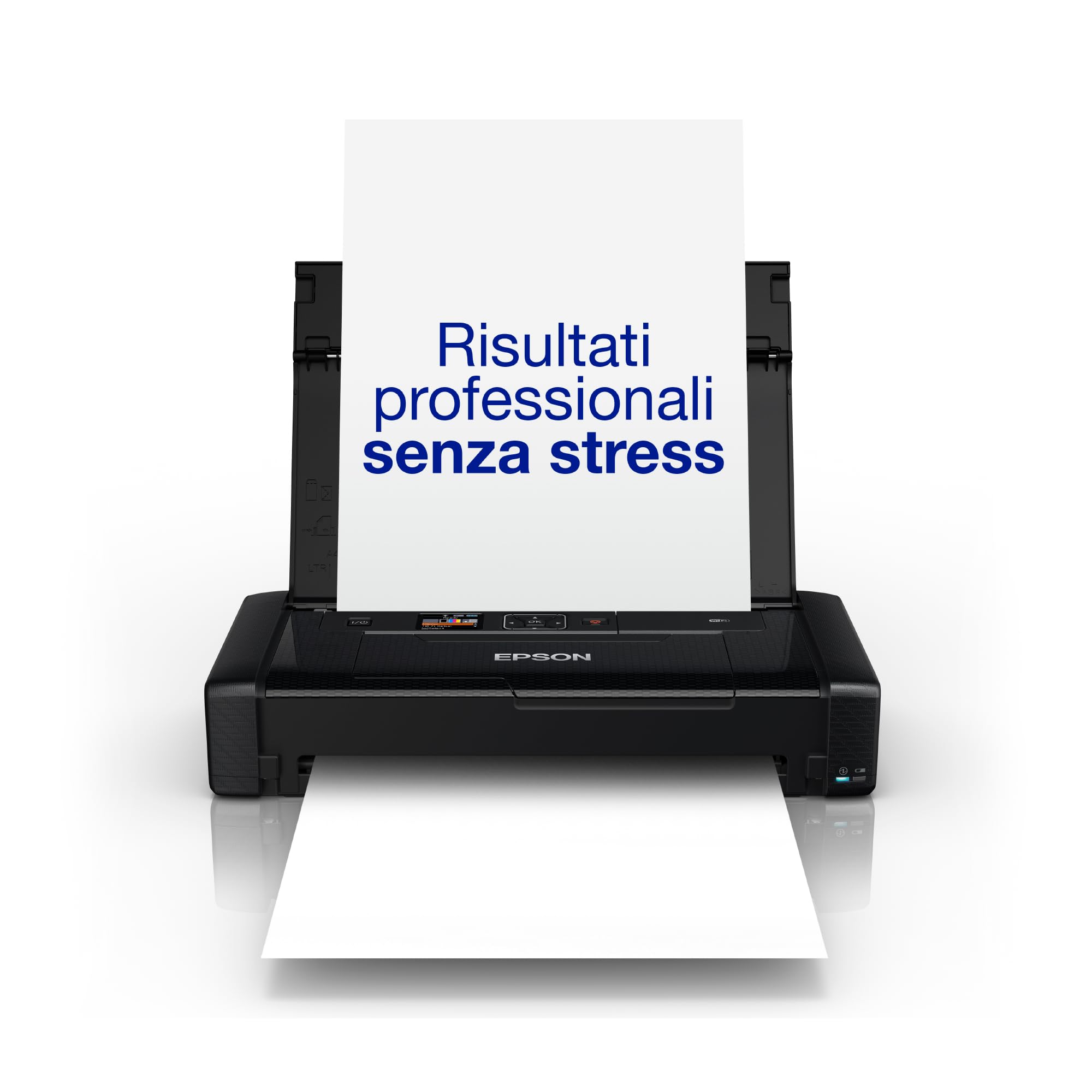 Epson Workforce WF-110W, Stampante A4 Portatile Inkjet, Connettività Wi-Fi e Wi-Fi Direct, Batteria Integrata,Display LCD, 7 ppm in bianco/nero, Nero