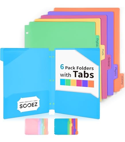 3 Hole Punch Pocket Folders 20-Pack - Sturdy Plastic Binder Folders With Business Card Slot