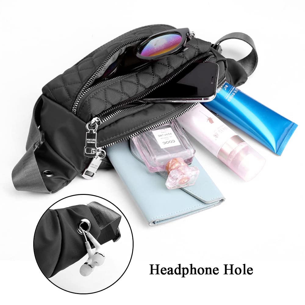 Black Designer Fanny Pack for Women Men Waterproof Travel Waist Bag Cute Small Fanny Pack Crossbody Purse Running Hiking Waist Pack Girls Belt Bag Fashion Walking Fanny Pack