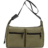 Nylon Crossbody Messenger Bag for Women, Casual Shoulder Bag Hobo Tote Bag with Multiple Pockets for Work College Daily Green