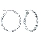 LeCalla 925 Sterling Silver Cubic Zirconia Hoop Earrings | Silver Small Chunky CZ Hoop Earrings | Hypoallergenic Round Click-Top Earring Hoops for Women
