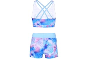 Moily Girls Gymnastics/Dance/Sports Two Piece Outfit Criss Cross Back Crop Top with Booty Shorts Swimwear