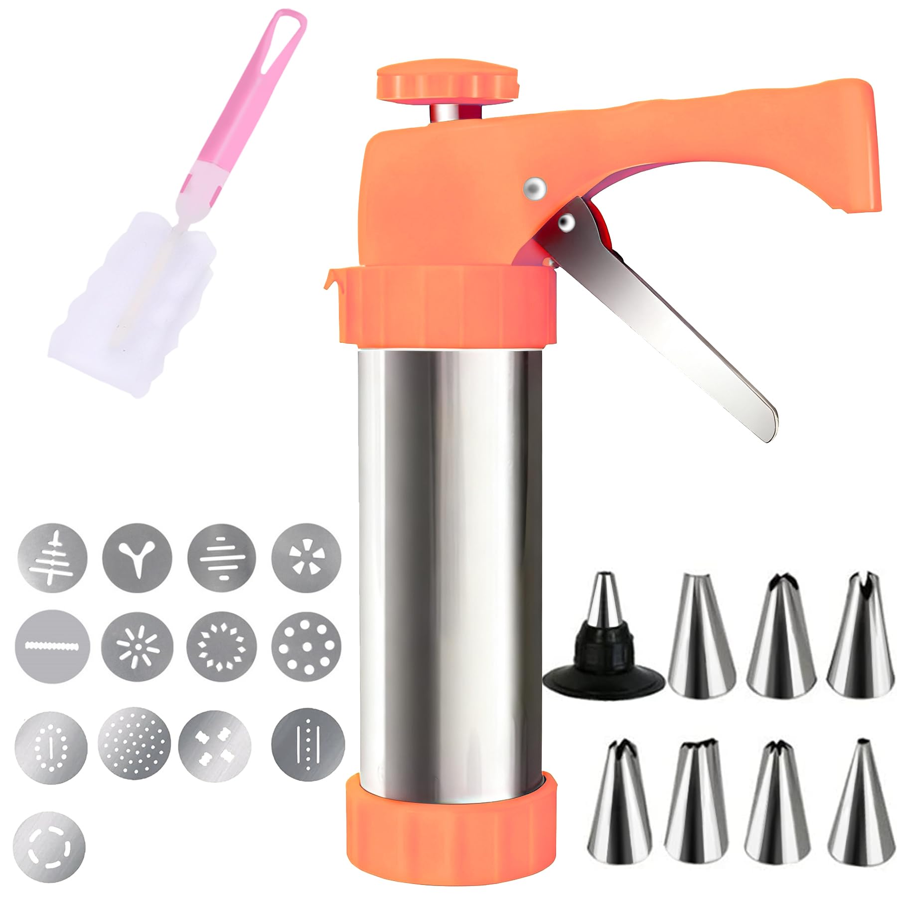 Photo 1 of ***MISSING PARTS / FINALE SALE/ NO RETURNS / NO REFUND*** Cookie Press, Spritz Cookie Press for Baking, Stainless Steel Cookies Press Gun Kit with 8 Icing Tips and 13 Cookies Discs for DIY Biscuit Maker and Decoration (LightSalmon)