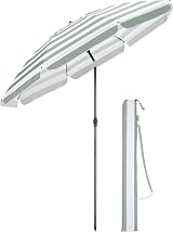 CHRISTOW Beach Umbrella 2m Tilting Parasol UV 30+ with Bag Sage White