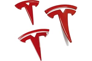Rongxu auto Tesla Model Y Logo Cover Sticker Front Trunk/Rear Trunk Logo Decal Cover 3Pcs/Set, Tesla Model Y Accessories Emblem Sticker,Red