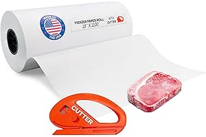 White Freezer Paper 18" x 13200" (1100 feet) with Cutter - USA-made Large Freezer Paper Roll for Meat & Fish - Poly-Coated Food Wrapping Material for Freezing by IDL Packaging
