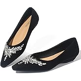 Black Dressy Wedge Flats for Women - Rhinestones Wedding Flat Shoe Pointed Toe Slip on Women Flats for Dressy Casual Office Work Size 11