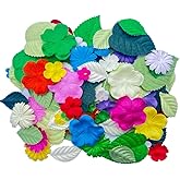DUONGJAIS BRAND 100 Pcs Handmade Mixed Mulberry Paper Flowers Petals and Leaves Scrapbooking Wedding DIY Craft Supplies Card(Mixed Colors Flowers/Green Tone Leaves)