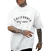 GORGLITTER Men's Graphic Oversized T Shirt Drop Shoulder Short Sleeve Mock Neck Designer Tees Streetwear
