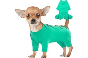 Kuoser Dog Recovery Suit, Male Female Dog Onesie for Surgery Bodysuit, Soft Dog Surgical Suit Anti Licking Dog Shirt for Spay Neuter, Long Sleeve Dog Shedding Clothes Cone Alternative, Green XS