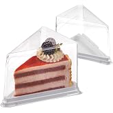 100 Pieces Cake Slice Plastic Containers with Disposable plastic fork 5.7 Inches Hinged Lid Cheese cake Container, for Home, Bakery and Cafe