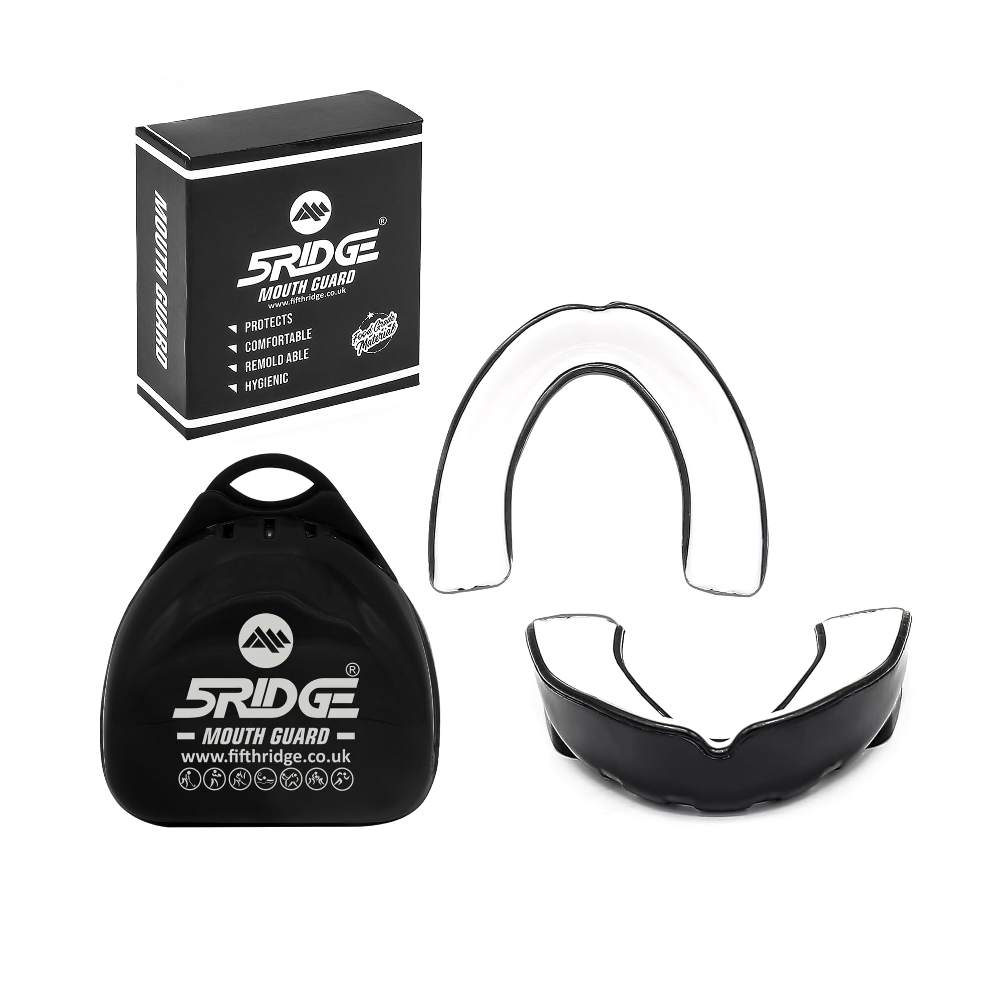 Mouth Guard Gum Shield – Professional Mouth Guard for Contact Sports, Rugby, Martial Arts, Karate, Rugby, MMA, Boxing, Hockey, Football Flexible for Youth & Adult (Black/White, Junior(<11))