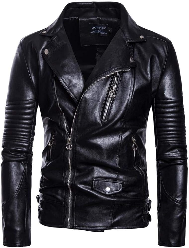 WEDGFG Highend Men's Lapel Motorcycle Leather Men's Leather Jacket
