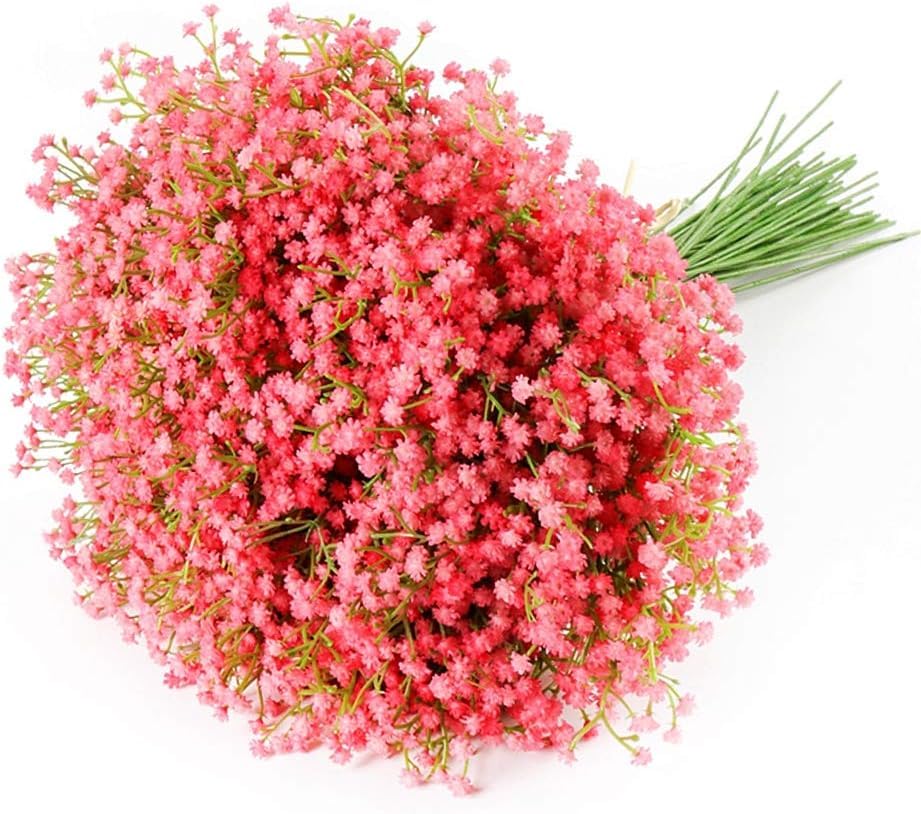 DEEMEI 15Pcs Artificial Babys Breath Flowers, Artificial Gypsophila Pink Fake Flowers Bouquets Real Touch for Arrangements Wedding Home Decor Table Party DIY Wreath, Pink