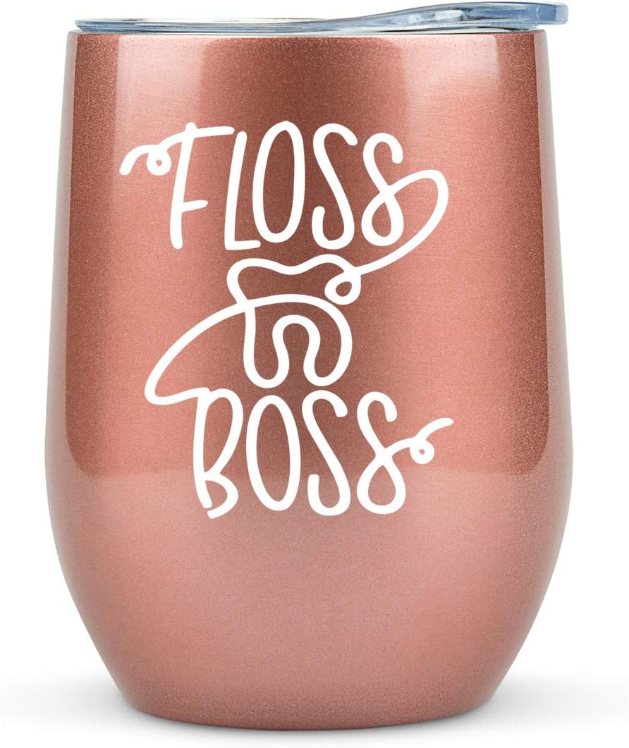 Dental Assistant Gifts- "Floss Boss" 12oz Wine Tumbler or Coffee Mug - Funny Idea for Dentists, Women, Dental Hygiene, Glass, Men, Hygienist