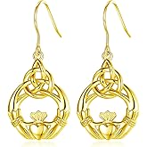 INFUSEU Irish Gifts Celtic Knot Shamrock Claddagh Earrings for Women Girls Sterling Silver Jewelry