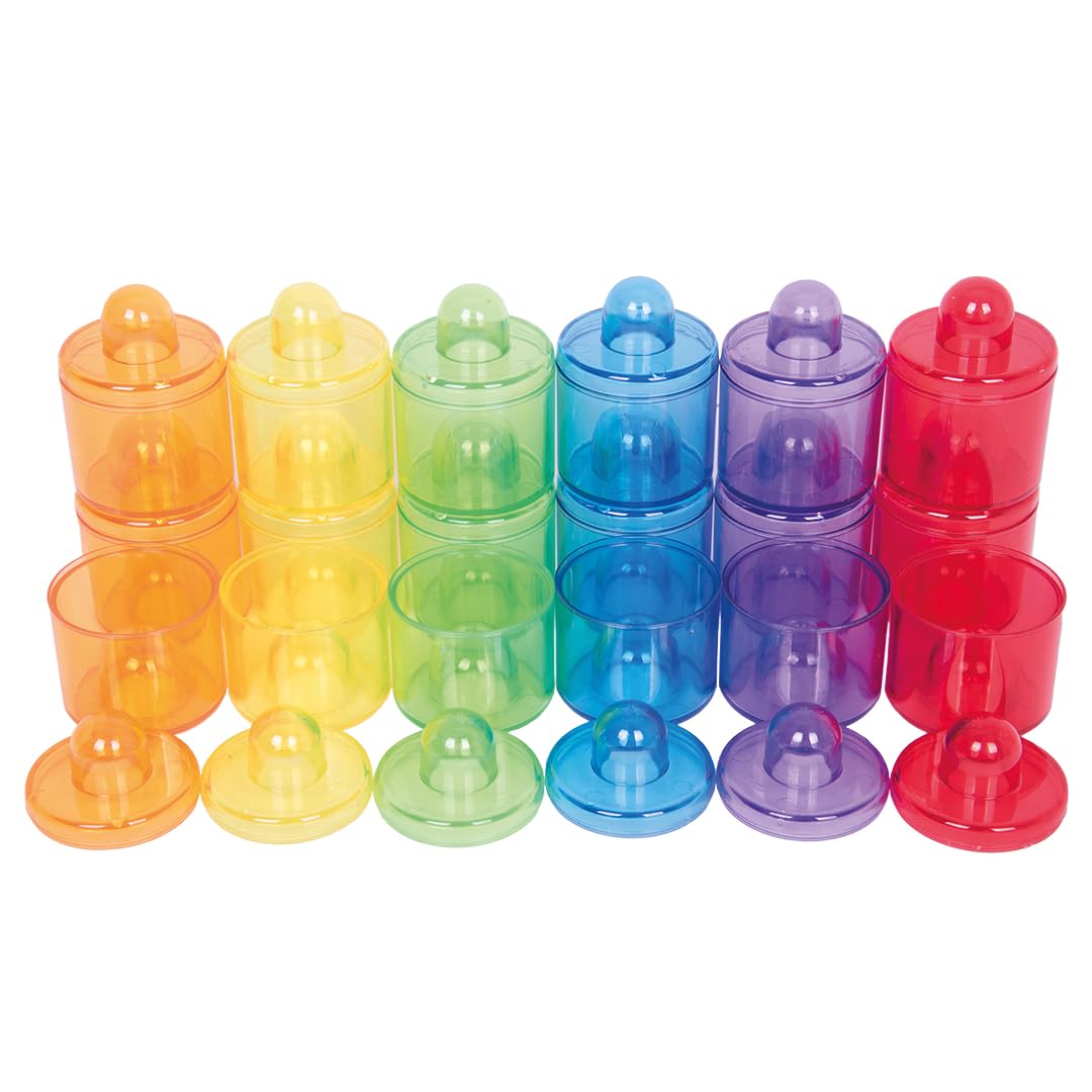 tickit Translucent Colour Pot Set, 42mm Dia, 18 Pieces – Stackable Pots for Colour Mixing & Sorting Fun