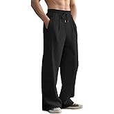 Quskc Men's Baggy Sweatpants Straight Leg Open Bottom Corduroy Pants Casual Drawstring Waist Joggers with Pockets