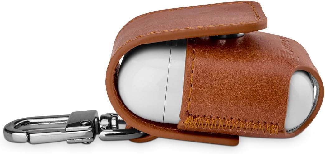 StilGut Case Made of Leather Compatible with Apple AirPods with Carabiner, Cognac Brown, Cognac - with carabiner - Image 4