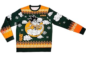 Bioworld Dragon Ball Goku Clouds Jacquard Ugly Christmas Sweater