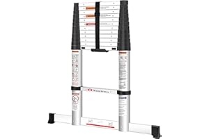 TOOLITIN Telescoping Ladder with Stabilizer Bar,12.5FT One Button Retraction Aluminum Telescopic Extension Ladder,Soft Close Design Ladders Portable for Household Daily or RV Work,330 Pound Capacity