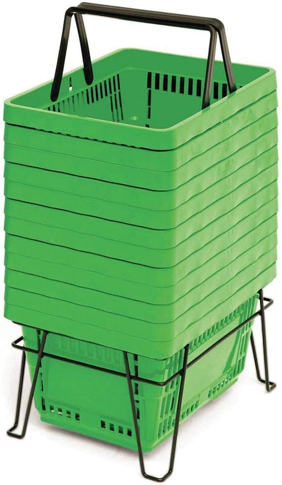 Shopping Baskets in Stand Green Plastic 17 x 11 3/4 x 9 (L x W x D) Set of 13 Toys