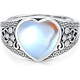 LELOUCHY Vintage 6-10 MM Heart/Round/Oval Cut Moonstone Ring 925 Sterling Silver Retro Oxidized Filigree Moonstone Ring for Women Gifts Size 6-9