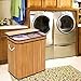 SONGMICS Divided Laundry Hamper Two-section Basket Double Dirty Clothes Storage Sorter with Lid Handles and Removable Liner Natural Bamboo Color ULCB64Y