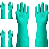 Chemical Resistant Nitrile Rubber Gloves - Flock Lined, Silicone-Free, FDA Compliant, 13-Inch Long, Green, Size Large