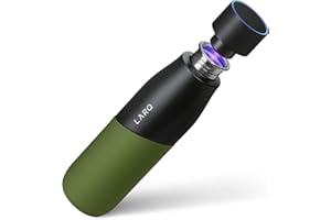 LARQ Bottle Movement PureVis 32 oz- Lightweight Self-Cleaning and Non-Insulated Stainless Steel Water Bottle with UV Water Purifier | Reusable & Travel Friendly, Black/Pine