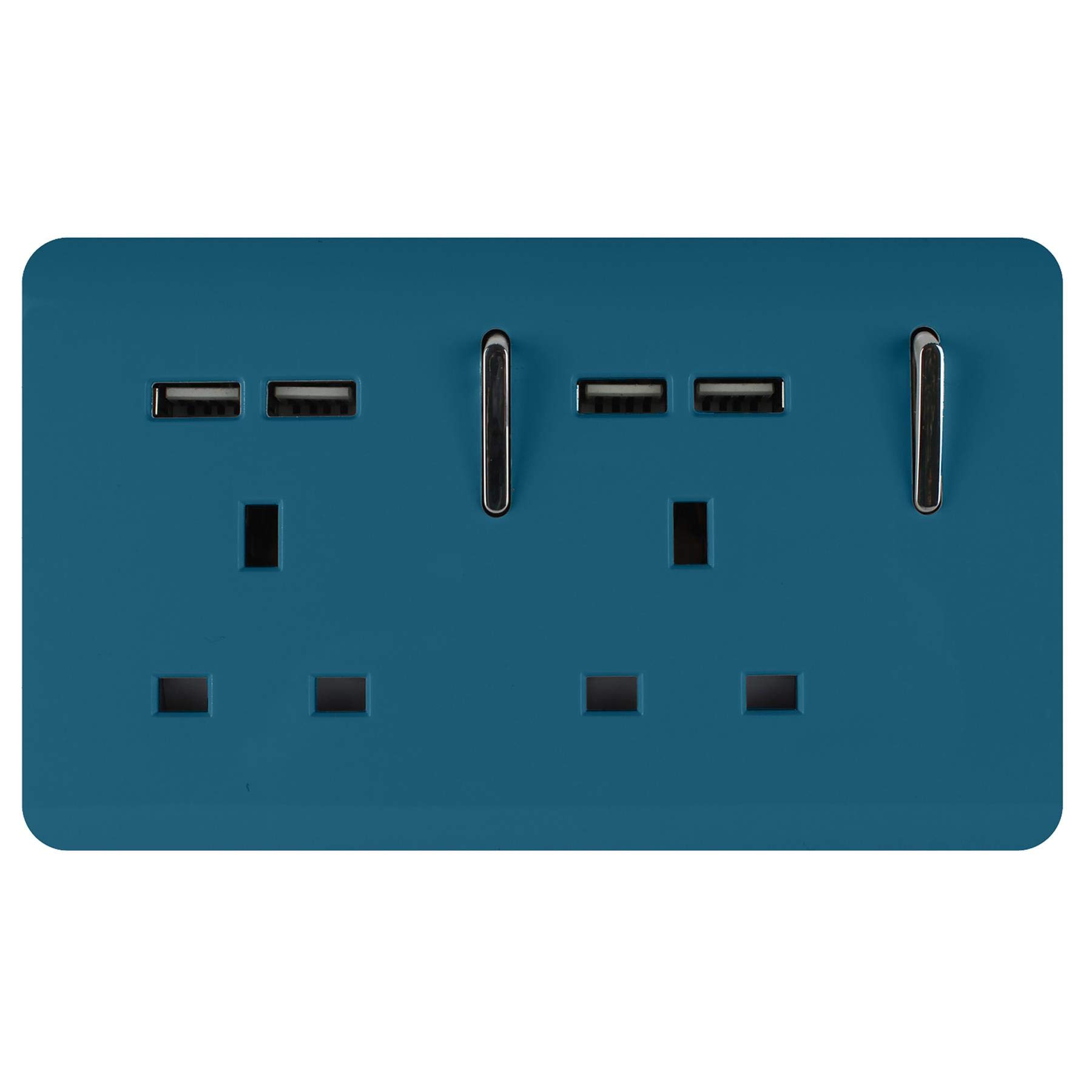 Trendi 2 Gang Artistic Modern Glossy 13 Amp 4x2.1mA USB Switched Tactile Plug Socket Ocean Blue
