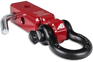 AGENCY 6 Recovery Shackle Block Assembly 2 INCH Double Hole Powder Coat RED - Hitch Receiver Block - Proudly Made in The USA with US Certified Materials - Includes Hitch pin and D-Ring