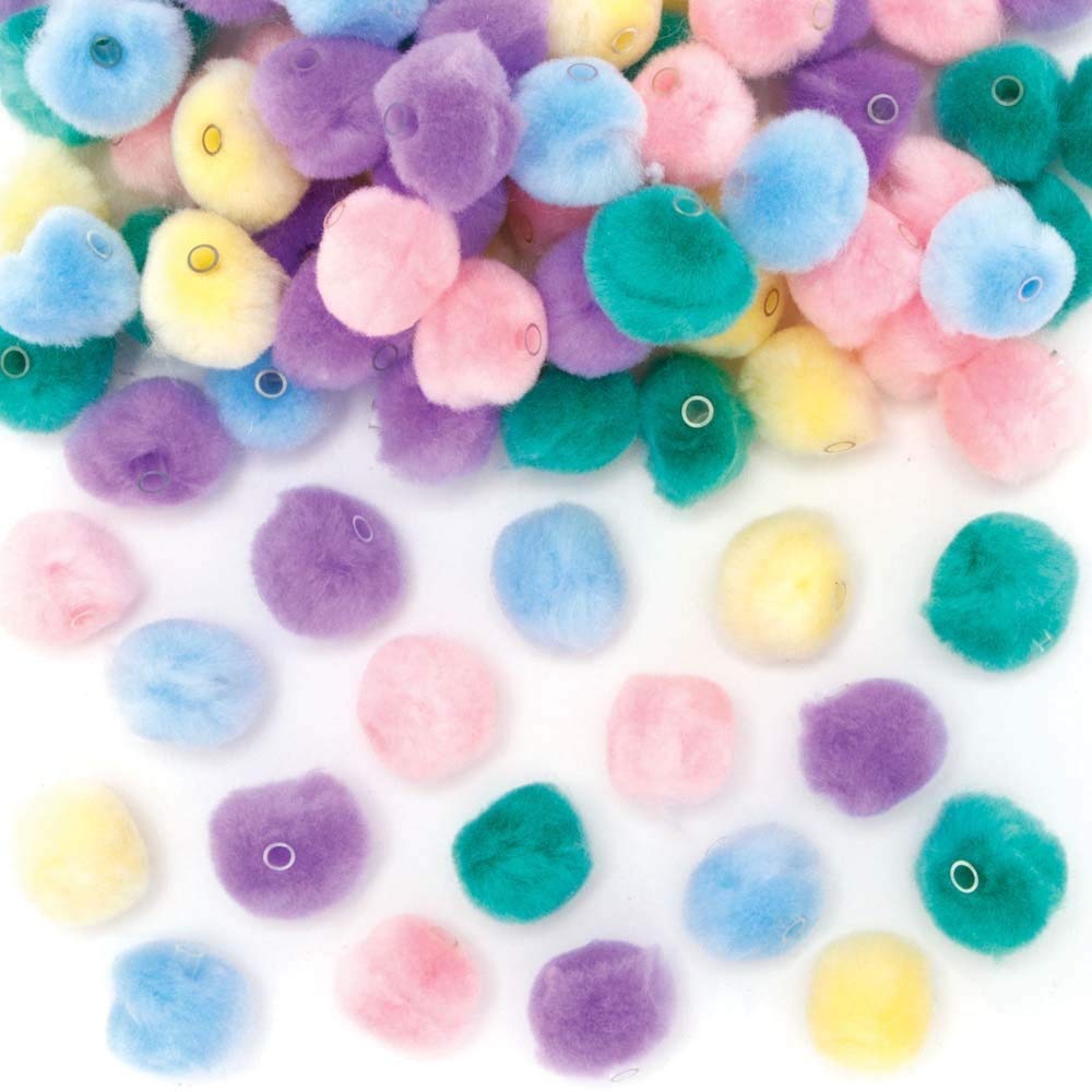 Baker Ross Pastel Threading Pom Pom Beads - Pack of 100, Pom Pom Crafts for Kids (AX897)