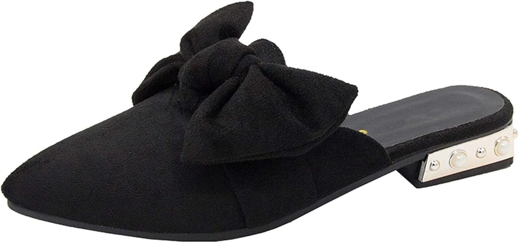 Amazon.com | Women Slippers Flock Bowtie Female Mules Low Heels Shoes Pointed Toe Ladies Woman 